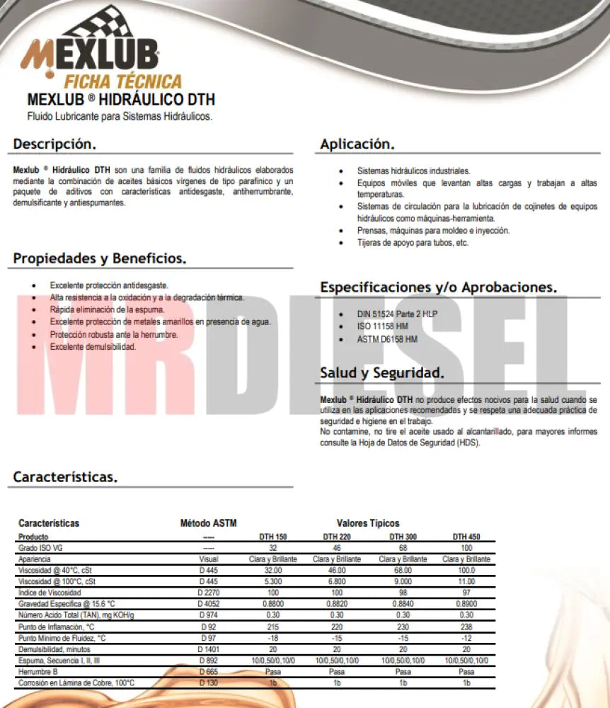 ACEITE HIDRAULICO DTH 220 MEXLUB 19LTS ACEITES