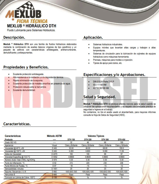 ACEITE HIDRAULICO DTH 220 MEXLUB 19LTS ACEITES