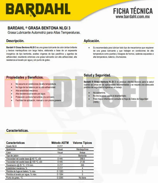 GRASA BENTONA 3.5KG QUIMICOS Y ADITIVOS